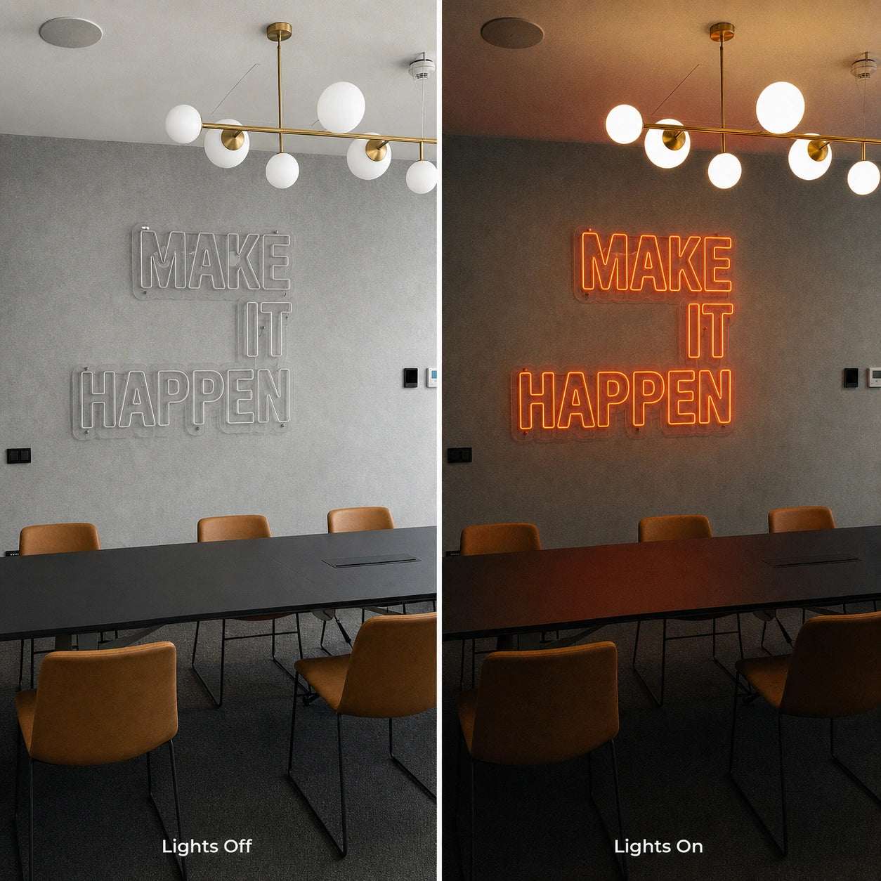 Make It Happen LED Neon Sign Garage Neon Sign day and night comparison