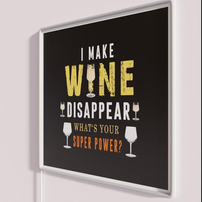 Make Wine Disappear Whats Your Superpower Led Neon Sign Wall Art - Neon sign mounted on wall in room
