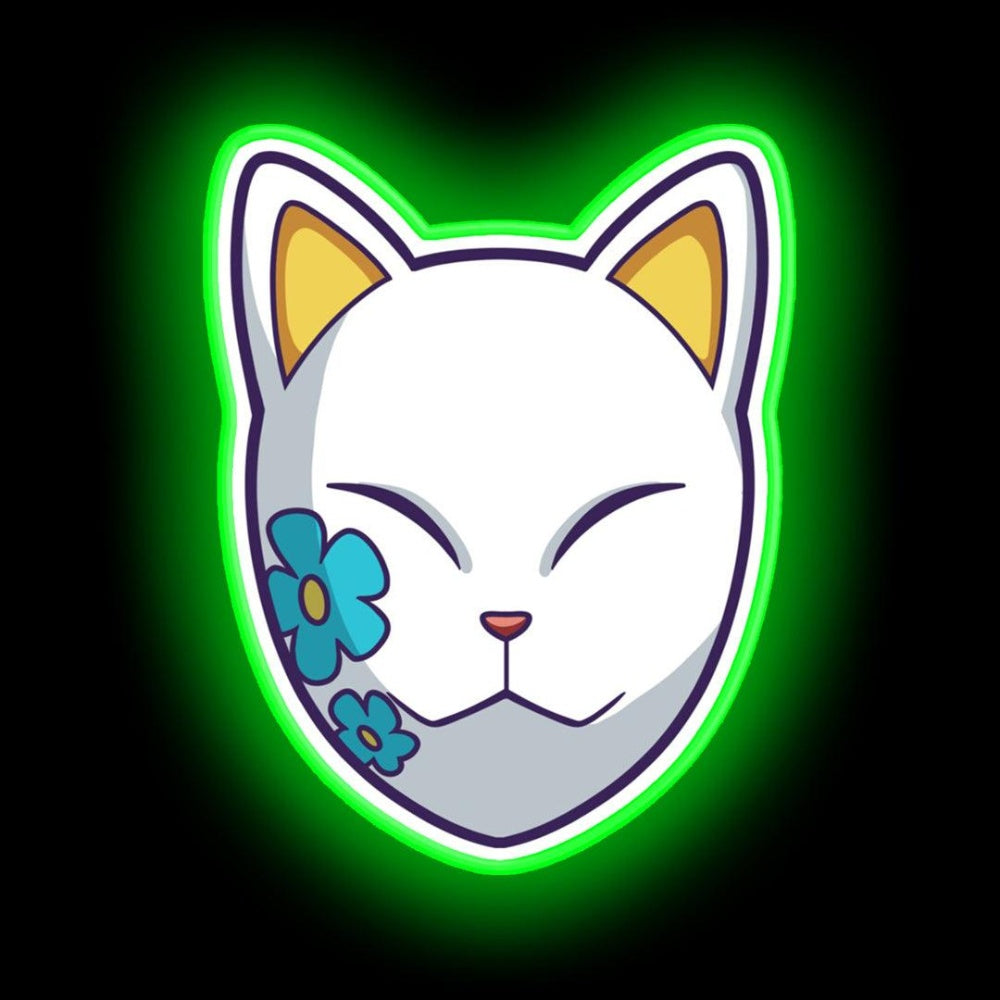 Makomo Kitsune Mask Demon Slayer Kimetsu No Yaiba Neon Sign - Neon sign mounted on wall in room