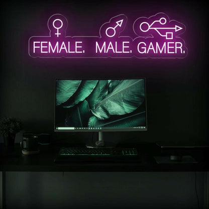Male Female Gamer Led Neon Sign Blue-White Gaming Room Decor | Shineneon