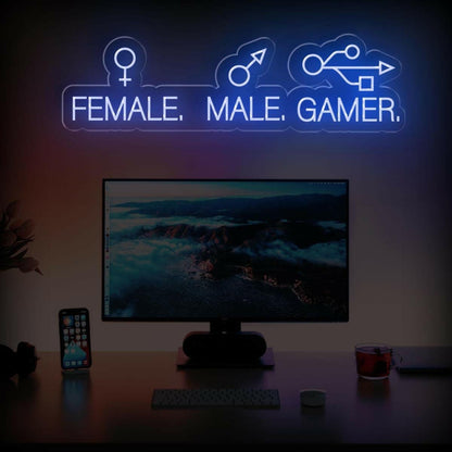Male Female Gamer Led Neon Sign Blue-White Gaming Room Decor | Shineneon