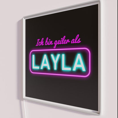 Mallorca I M Hornier Than Layla Rgb Led Neon Sign - Neon sign mounted on wall in room