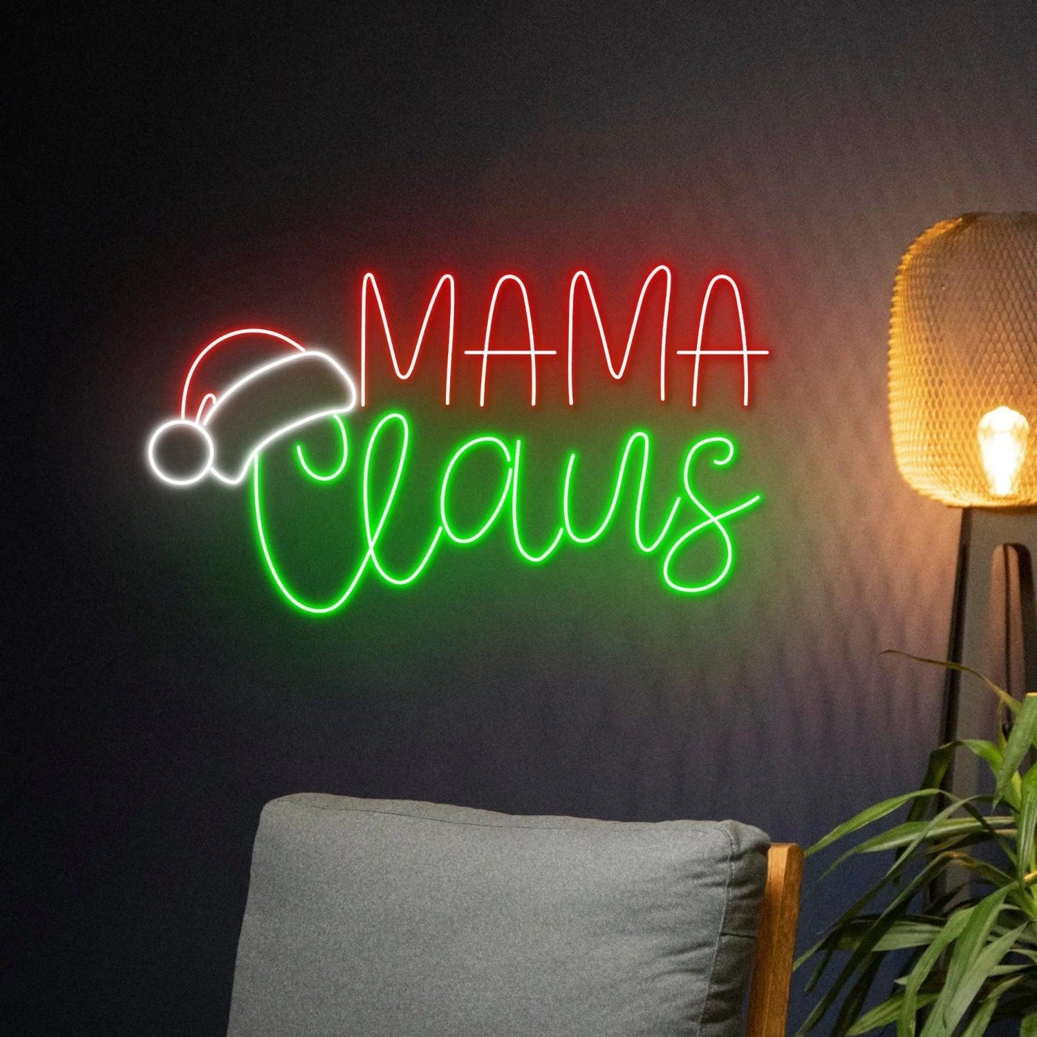 Mama Claus LED Neon Sign with Santa Hat Red Green White for Christmas Decor | Shineneon