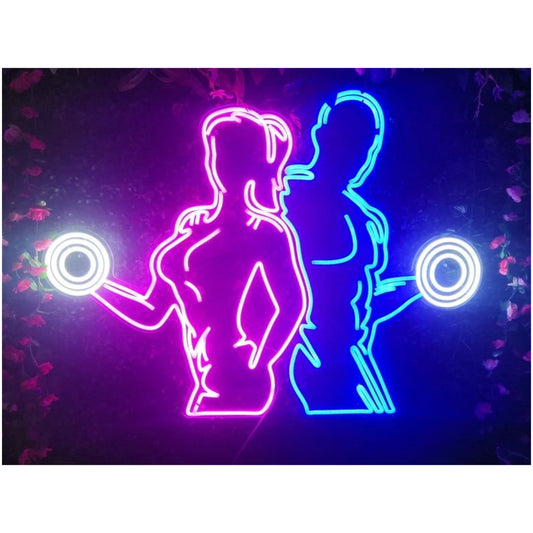 Man And Woman Training With Dumbbells Led Sign Business Neon Sign