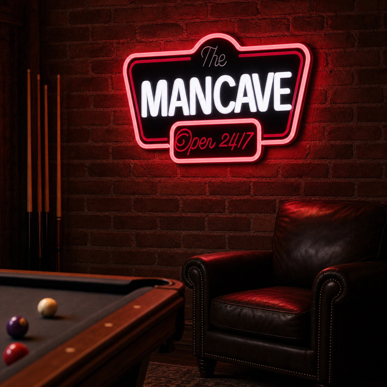 Man Cave Open 24 7 LED Neon Sign Home Garage Wall Decoration real lifestyle scene