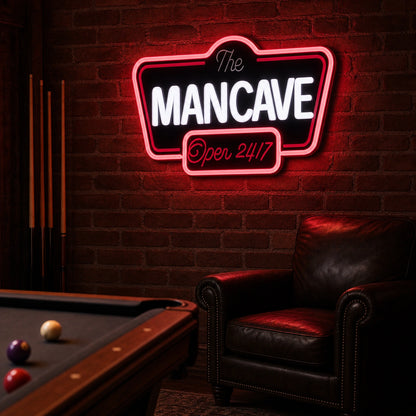 Man Cave Open 24 7 LED Neon Sign Home Garage Wall Decoration real lifestyle scene