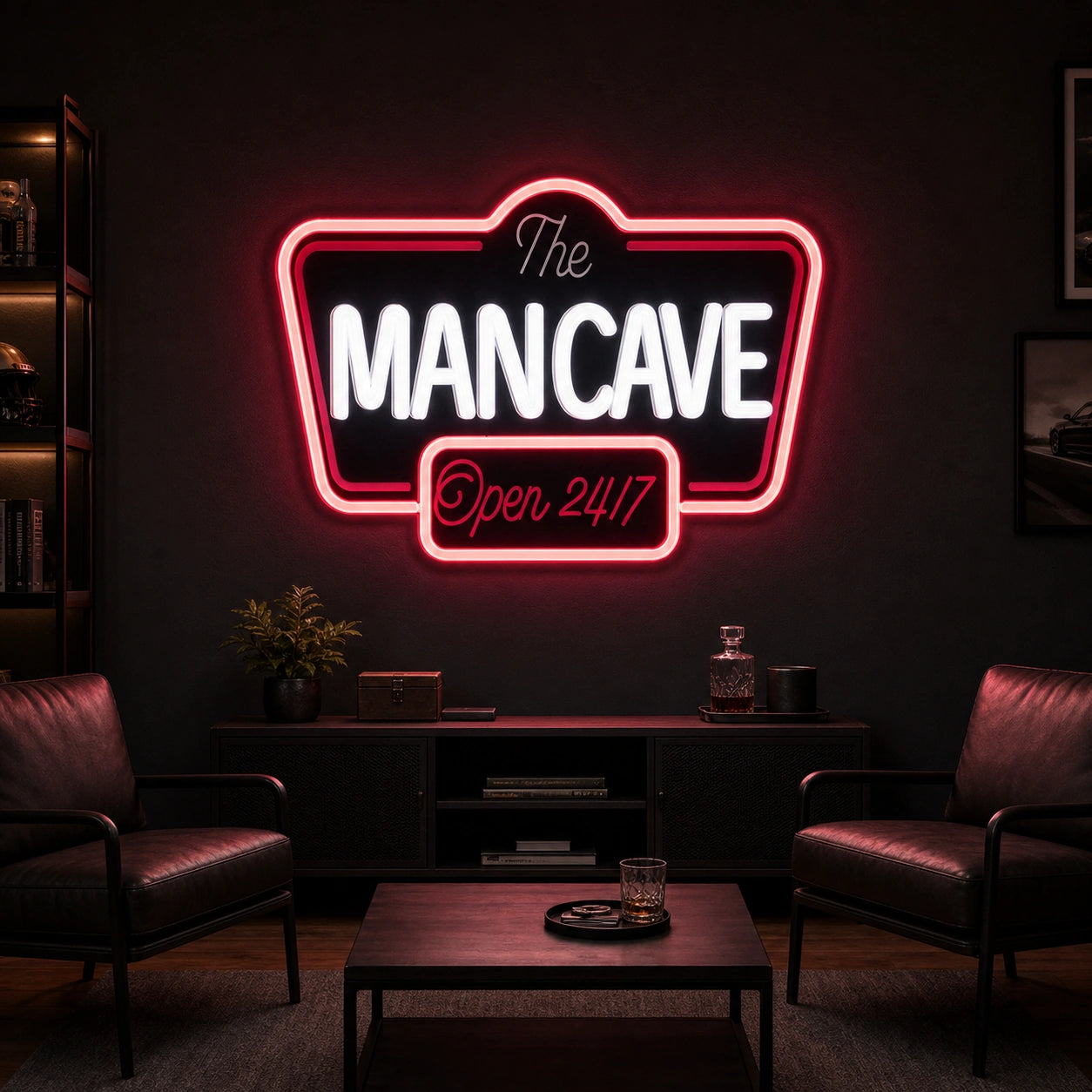 Man Cave Open 24 7 LED Neon Sign Home Garage Wall Decoration size image