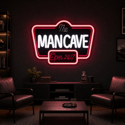 Man Cave Open 24 7 LED Neon Sign Home Garage Wall Decoration size image