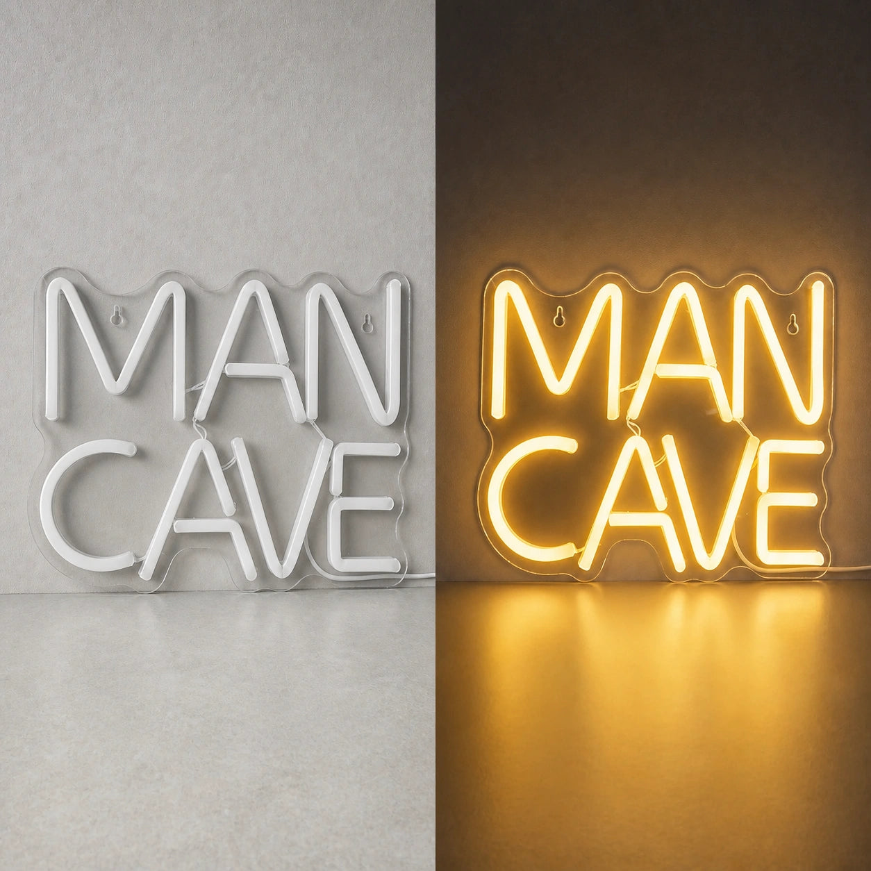Man Cave Vintage LED Neon Sign day and night comparison