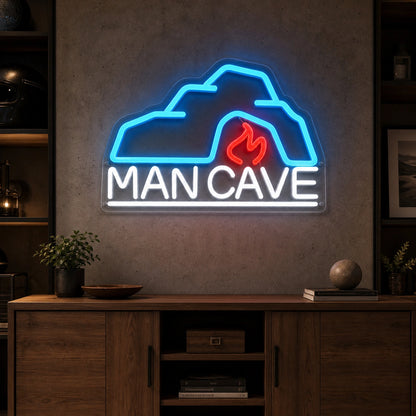 Man Cave With Roof And Flame LED Neon Sign real lifestyle scene