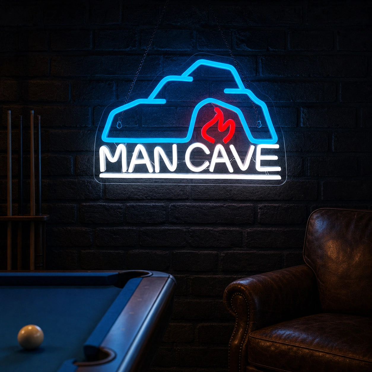 Man Cave With Roof And Flame LED Neon Sign Home Bar Wall Decoration real lifestyle scene
