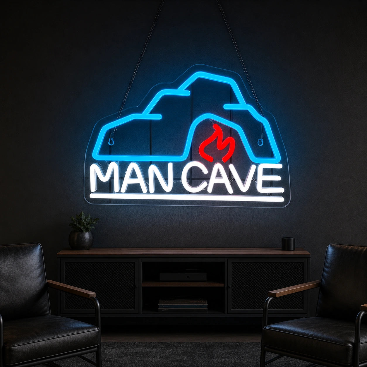 Man Cave With Roof And Flame LED Neon Sign Home Bar Wall Decoration size image