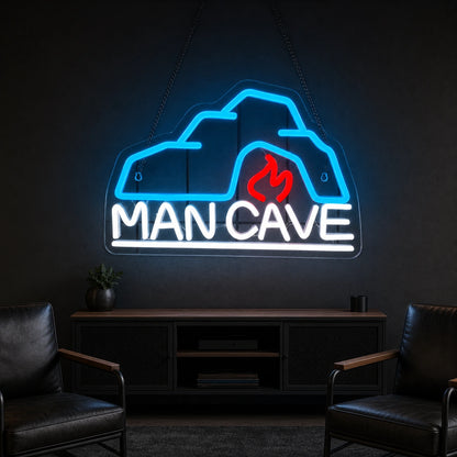 Man Cave With Roof And Flame LED Neon Sign Home Bar Wall Decoration size image