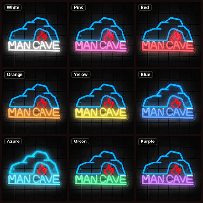 Man Cave With Roof And Flame LED Neon Sign Home Bar Wall Decoration color grid