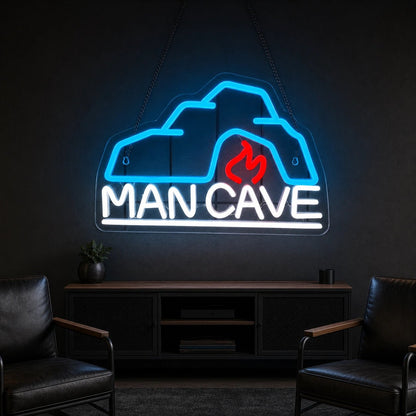 Man Cave With Roof And Flame LED Neon Sign Home Bar Wall Decoration - Shineneon