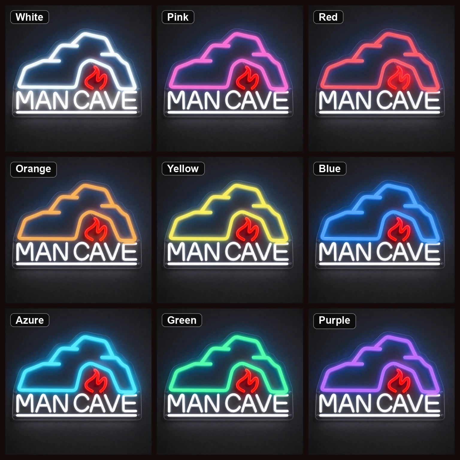 Man Cave With Roof And Flame LED Neon Sign Man Cave Neon Sign color grid