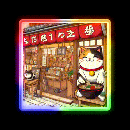 Manekineko At Ramen Shop Snack Food Led Neon Sign Rgb Color - LED neon sign close-up detail