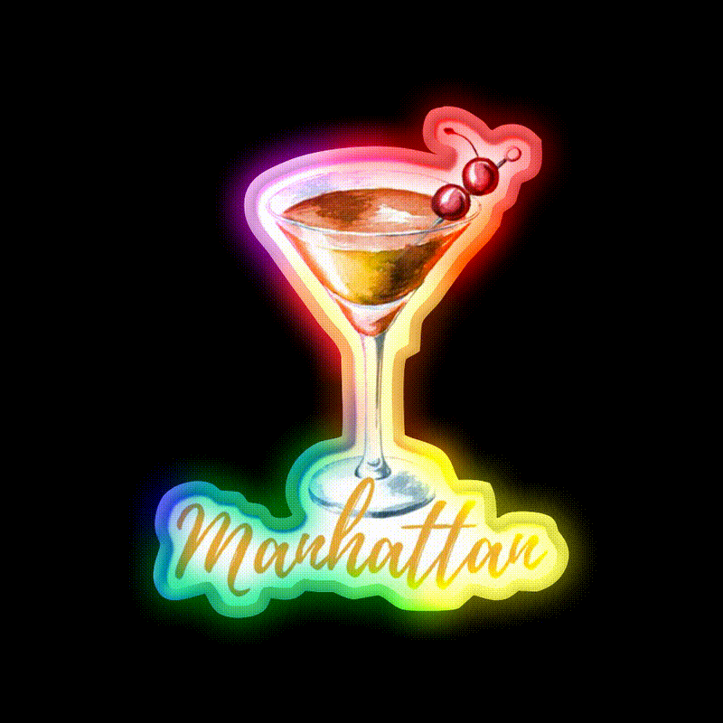 Manhattan Call Me Old Fashioned Cocktail Bar Decor Led Neon Sign Rgb Color - LED neon sign close-up detail