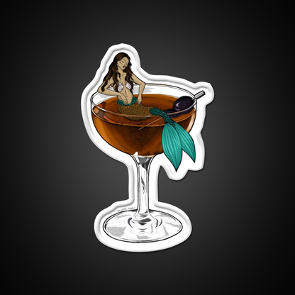 Manhattan Mermaid Cocktail Illustration Whiskey Drink Bar Led Neon Sign Rgb Color