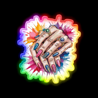 Manicure Hands Watercolor Splash Nail Salon Led Neon Sign Rgb Color - LED neon sign close-up detail