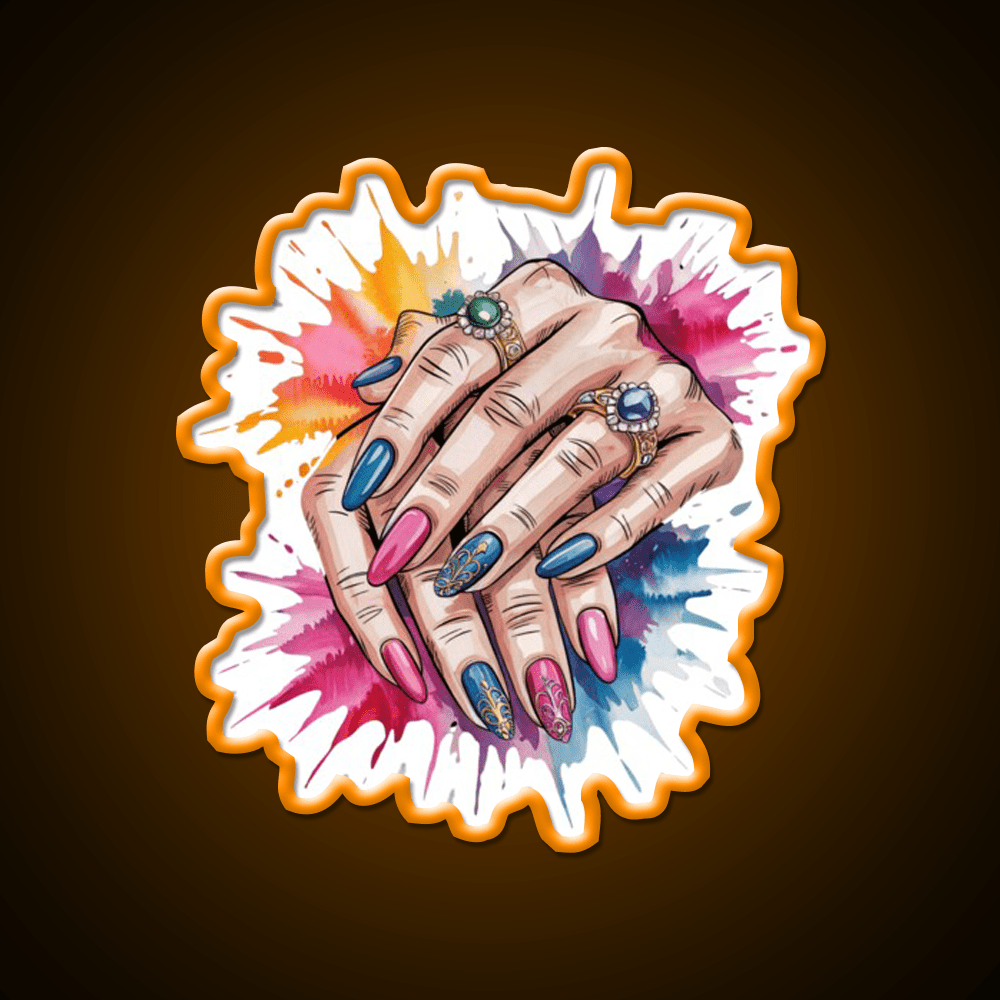 Manicure Hands Watercolor Splash Nail Salon Led Neon Sign Rgb Color - Shineneon