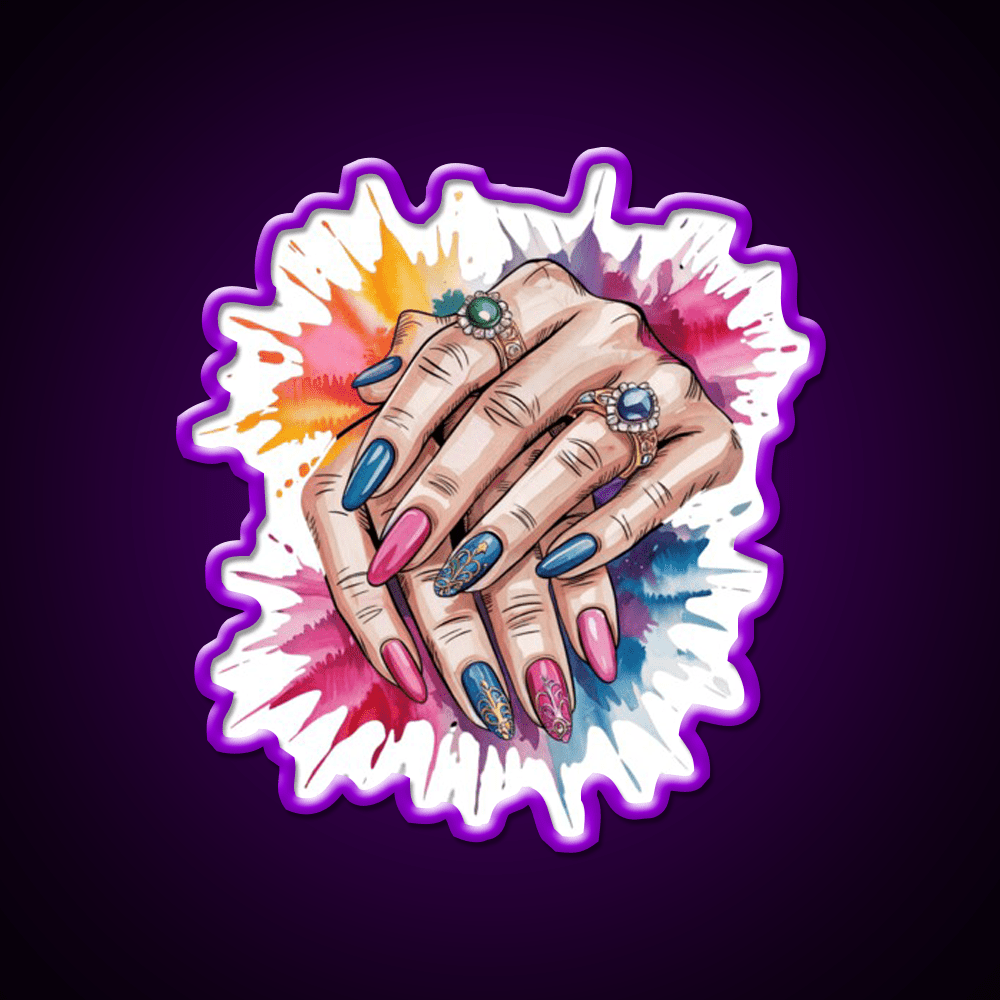 Manicure Hands Watercolor Splash Nail Salon Led Neon Sign Rgb Color - Shineneon