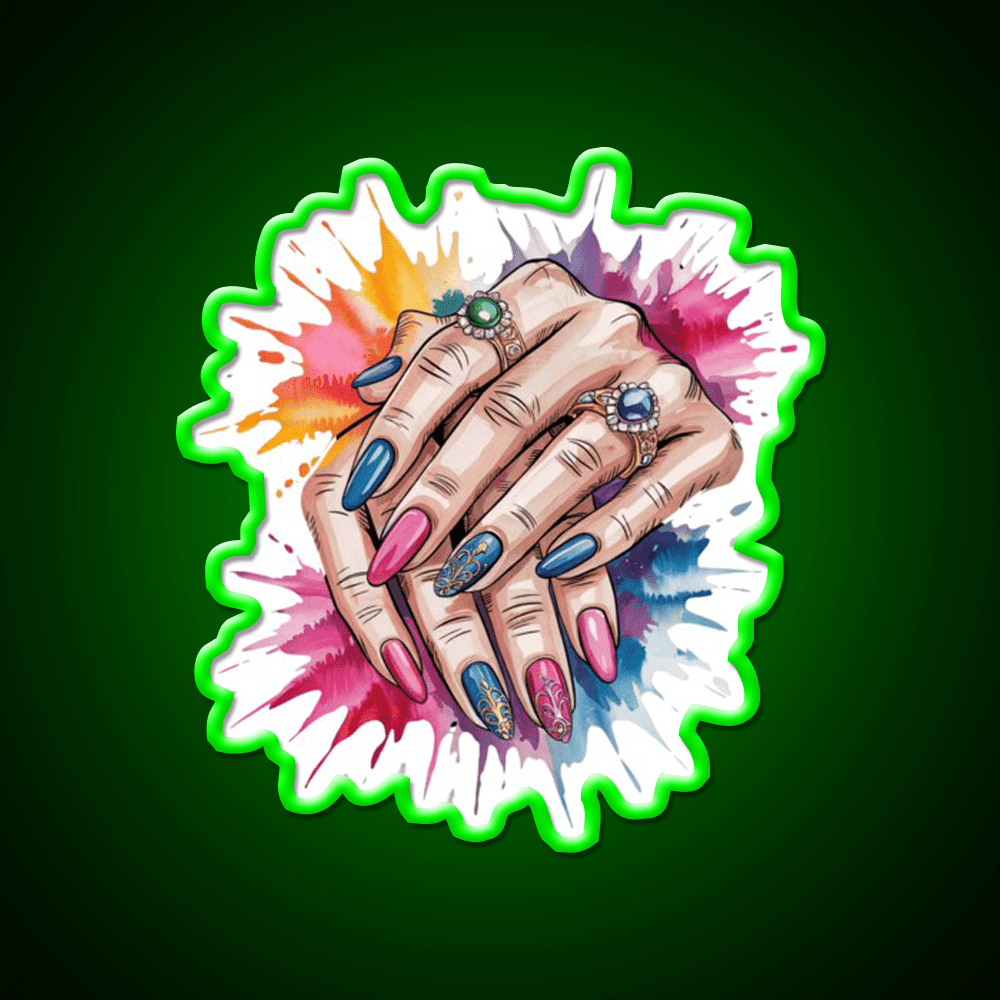 Manicure Hands Watercolor Splash Nail Salon Led Neon Sign Rgb Color - Shineneon