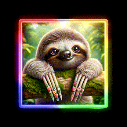 Manicured Sloth In A Lush Forest Nail Salon Led Neon Sign Rgb Color - LED neon sign close-up detail