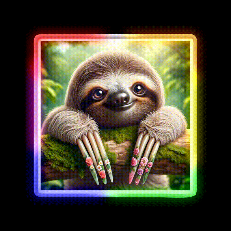 Manicured Sloth In A Lush Forest Nail Salon Led Neon Sign Rgb Color - LED neon sign close-up detail