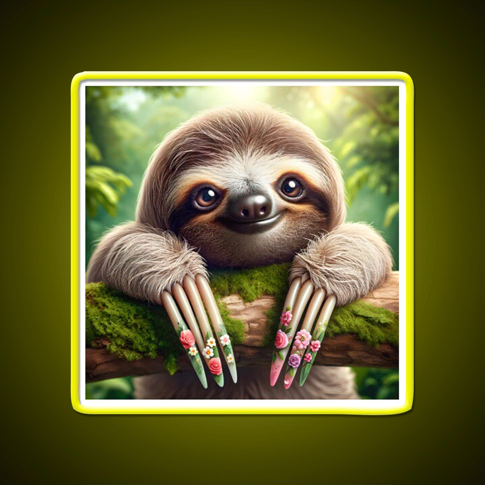 Manicured Sloth In A Lush Forest Nail Salon Led Neon Sign Rgb Color - Custom LED neon sign front view