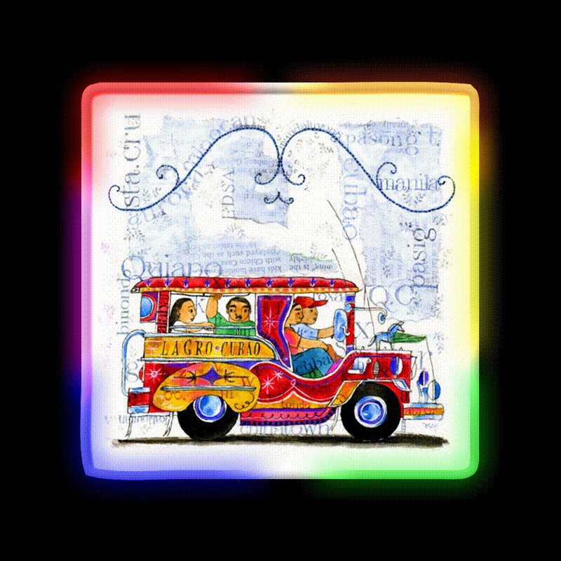 Manila Jeepney Ride Illustration Asian Cultural Led Neon Sign Rgb Color - LED neon sign close-up detail