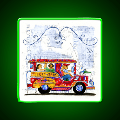 Manila Jeepney Ride Illustration Asian Cultural Led Neon Sign Rgb Color - Shineneon