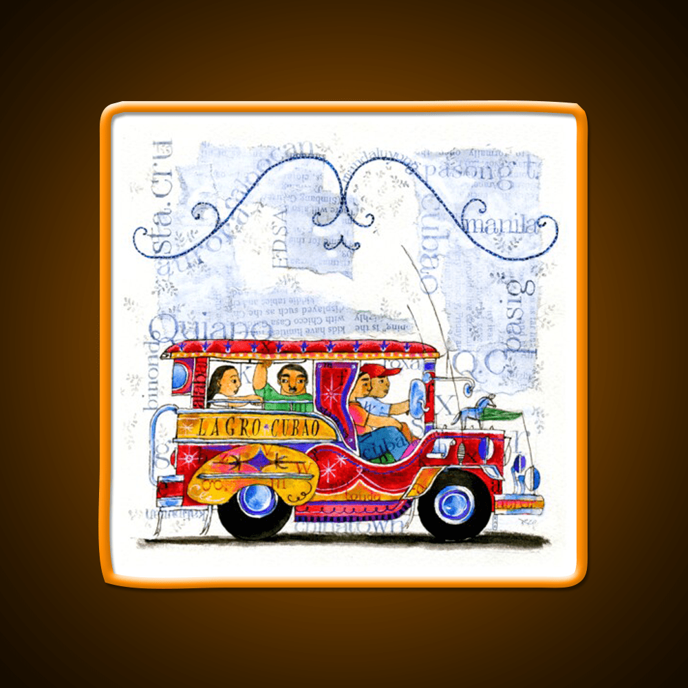 Manila Jeepney Ride Illustration Asian Cultural Led Neon Sign Rgb Color - Shineneon