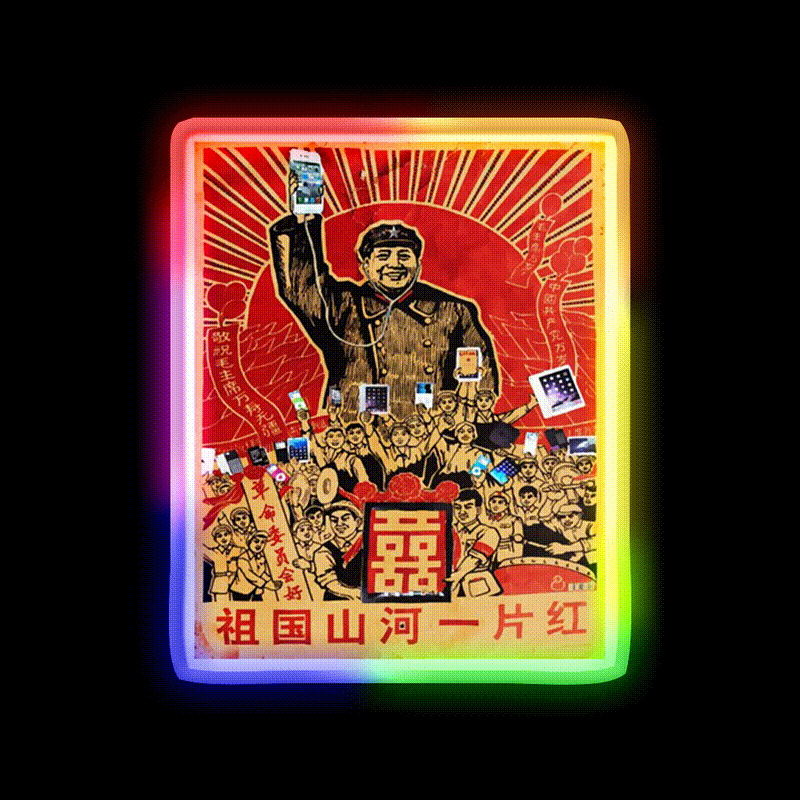 Mao Loves Apple Asian Cultural Led Neon Sign Rgb Color - LED neon sign close-up detail