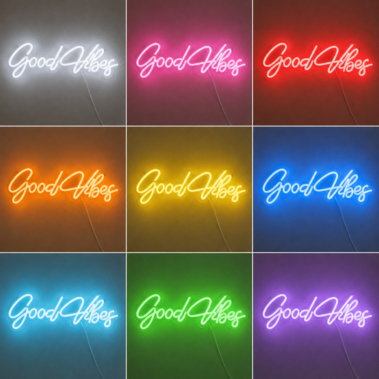 Marco Paul Hanging Neon LED Light Good Vibes In Warm White Sign LED Neon Sign color grid