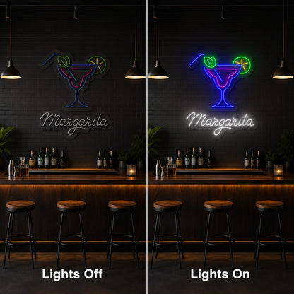 Margarita Bar LED Neon Sign - 06 Day Night Comparison