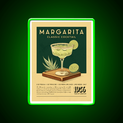 Margarita Cocktail Vintage Recipe Poster Party Drink Tequila Led Neon Sign Rgb Color - Shineneon