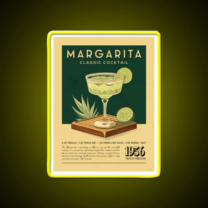 Margarita Cocktail Vintage Recipe Poster Party Drink Tequila Led Neon Sign Rgb Color - Custom LED neon sign front view