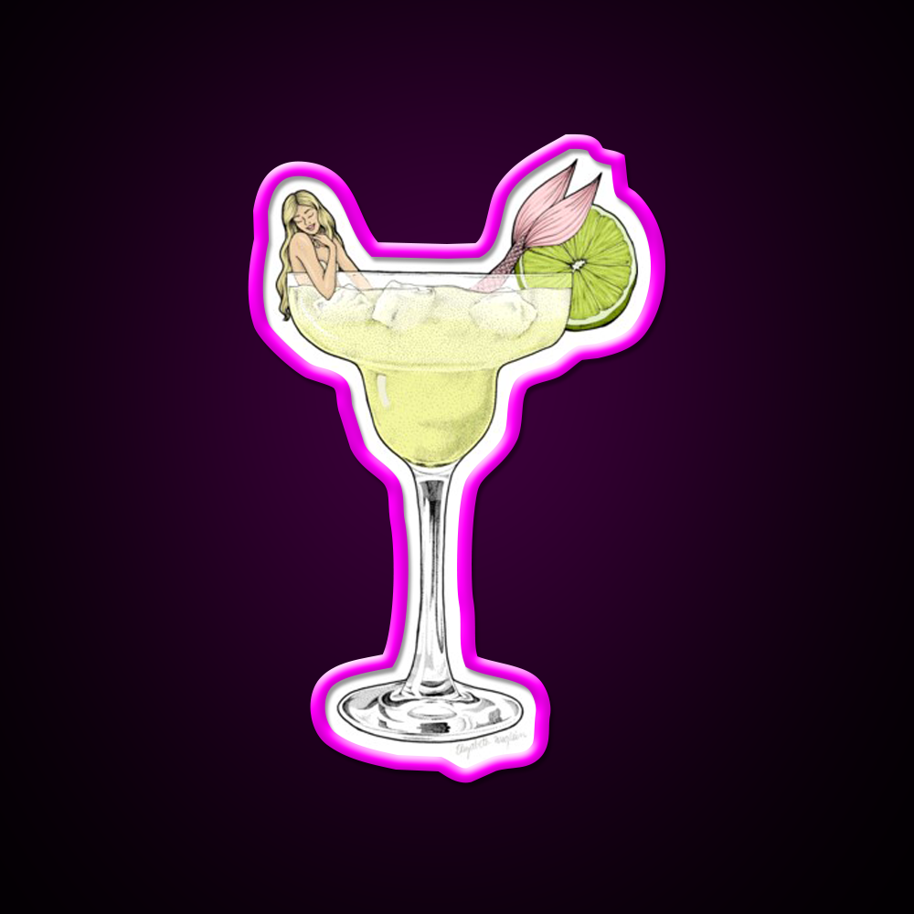 Margarita Mermaid Cocktail Bar Decor Led Neon Sign Rgb Color - Neon sign mounted on wall in room