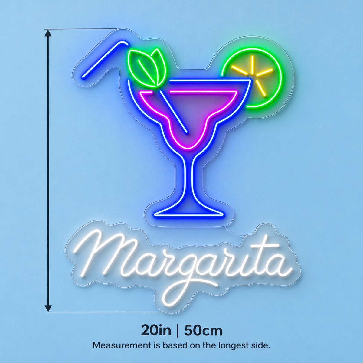 Margarita LED Neon Sign - size guide