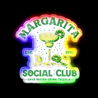 Margarita Social Club Cocktail Tequila Party Drink Tequila Led Neon Sign Rgb Color - LED neon sign close-up detail