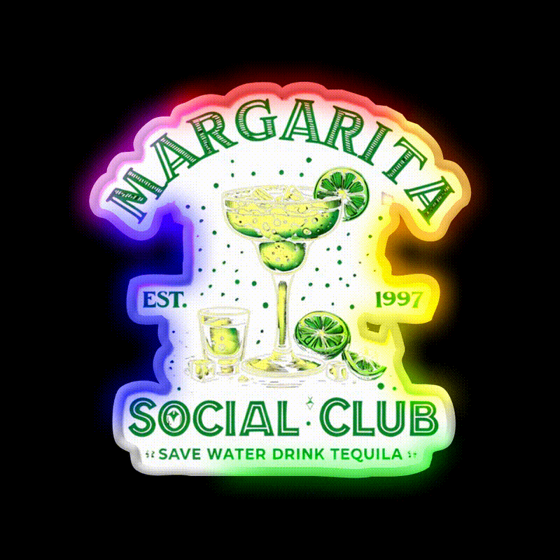 Margarita Social Club Cocktail Tequila Party Drink Tequila Led Neon Sign Rgb Color - LED neon sign close-up detail