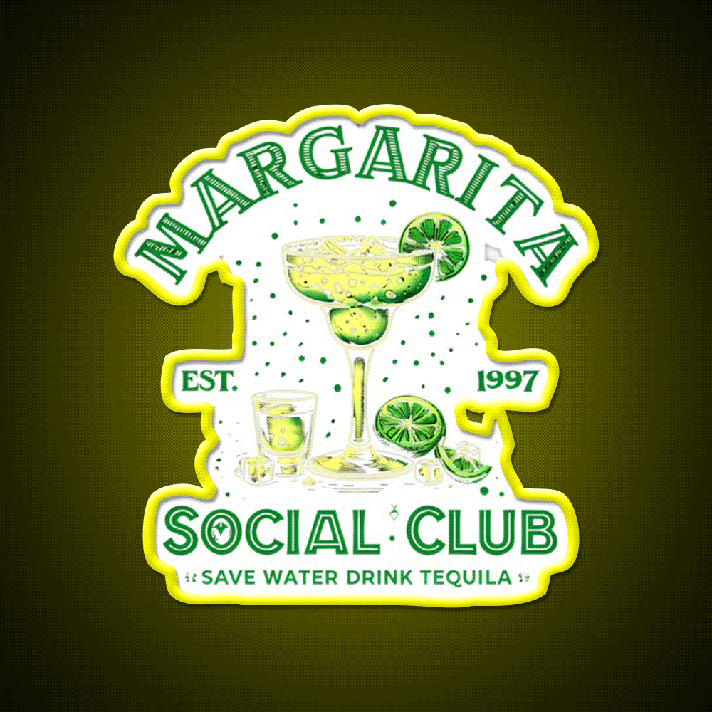Margarita Social Club Cocktail Tequila Party Drink Tequila Led Neon Sign Rgb Color - Custom LED neon sign front view