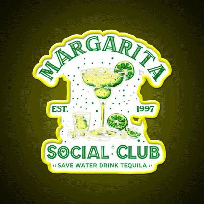 Margarita Social Club Cocktail Tequila Party Drink Tequila Led Neon Sign Rgb Color - Custom LED neon sign front view