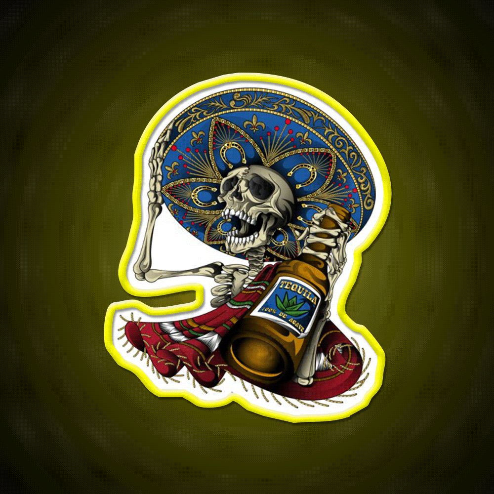 Mariachi Aztec Day Of The Dead Party Drink Tequila Led Neon Sign Rgb Color - Custom LED neon sign front view