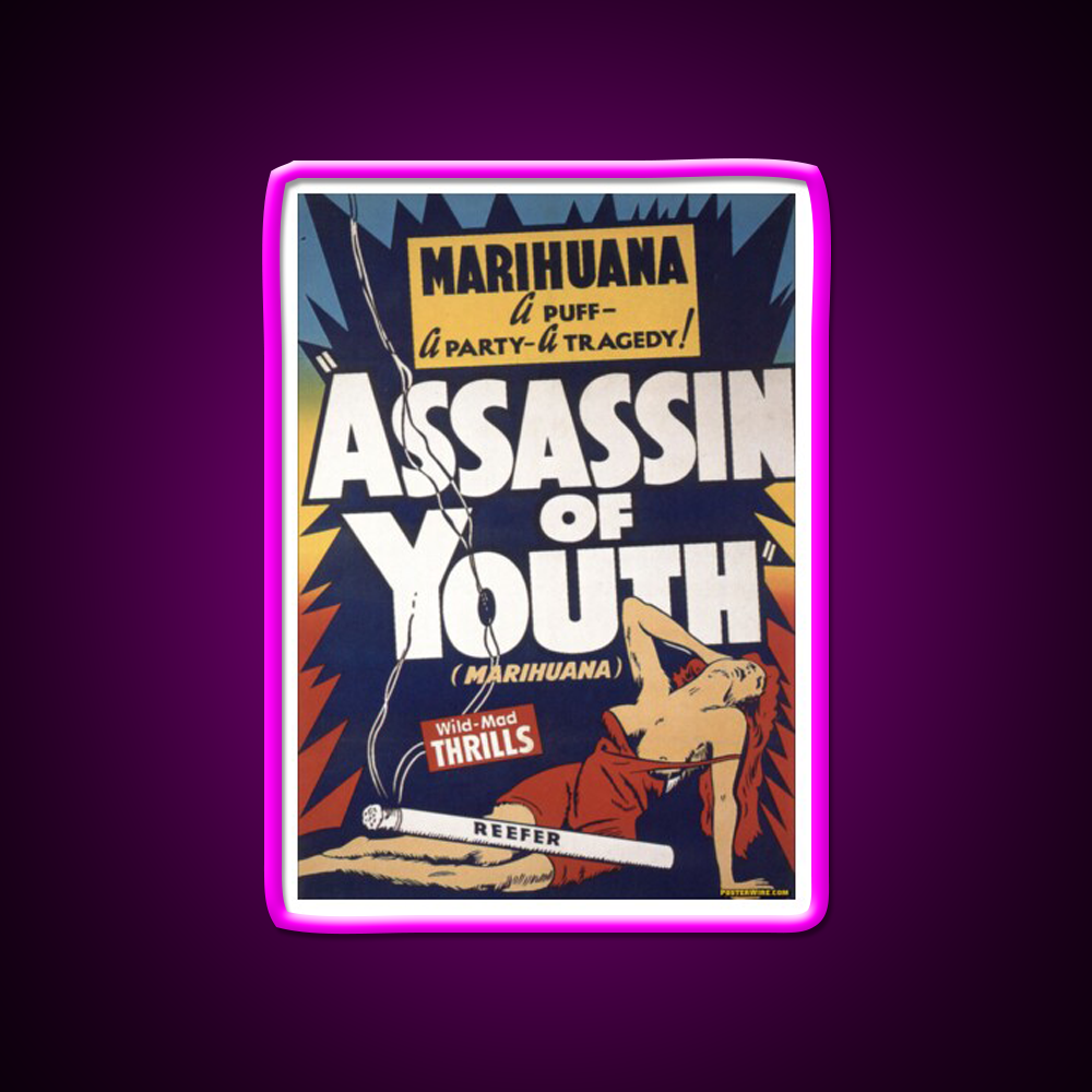 Marihuana Assassin Of Youth Hemp Inspired Green Leaf Led Neon Sign Rgb Color - Neon sign mounted on wall in room