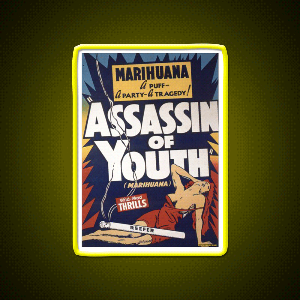 Marihuana Assassin Of Youth Hemp Inspired Green Leaf Led Neon Sign Rgb Color - Custom LED neon sign front view