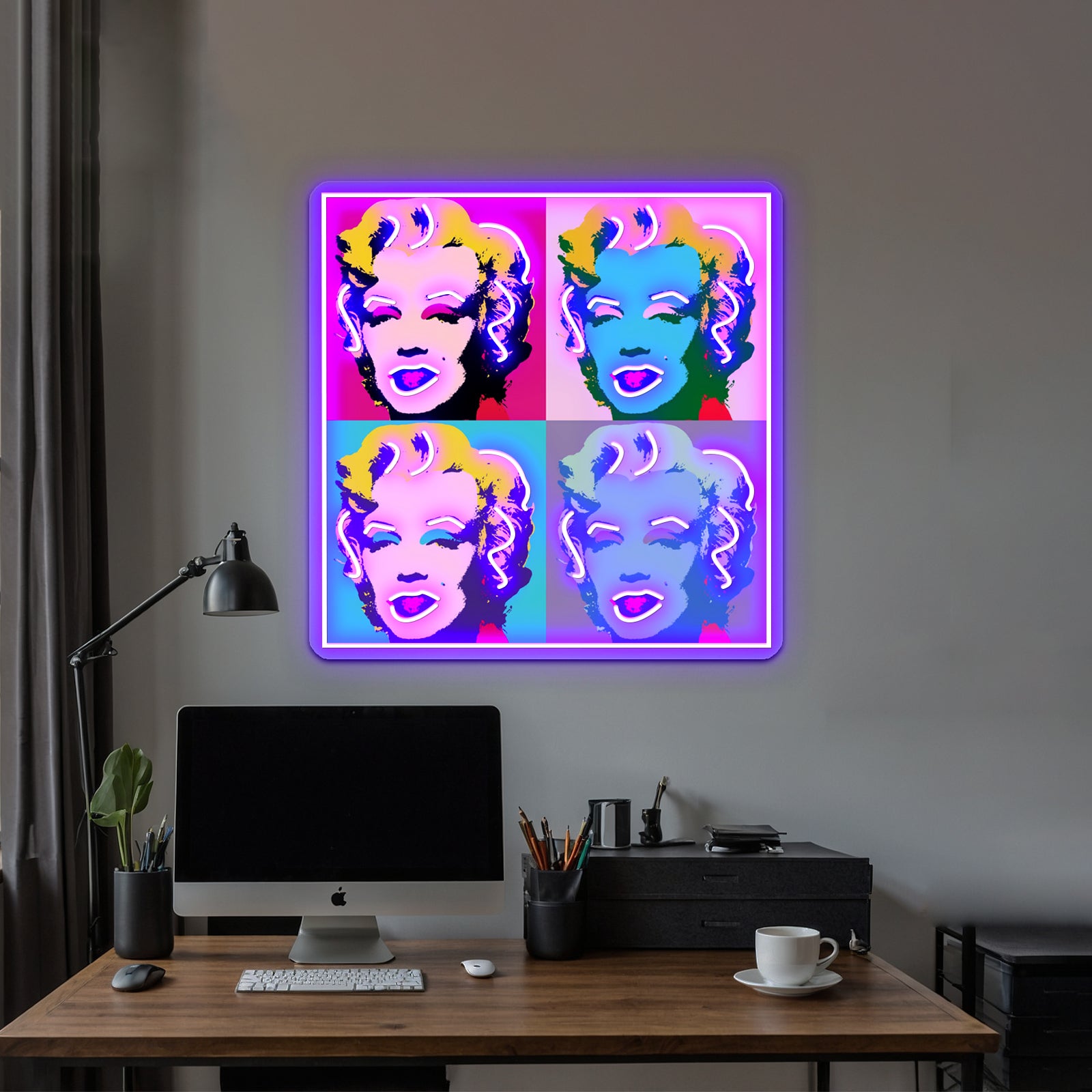 Marilyn Monroe Art Artwork Led Neon - Neon sign mounted on wall in room