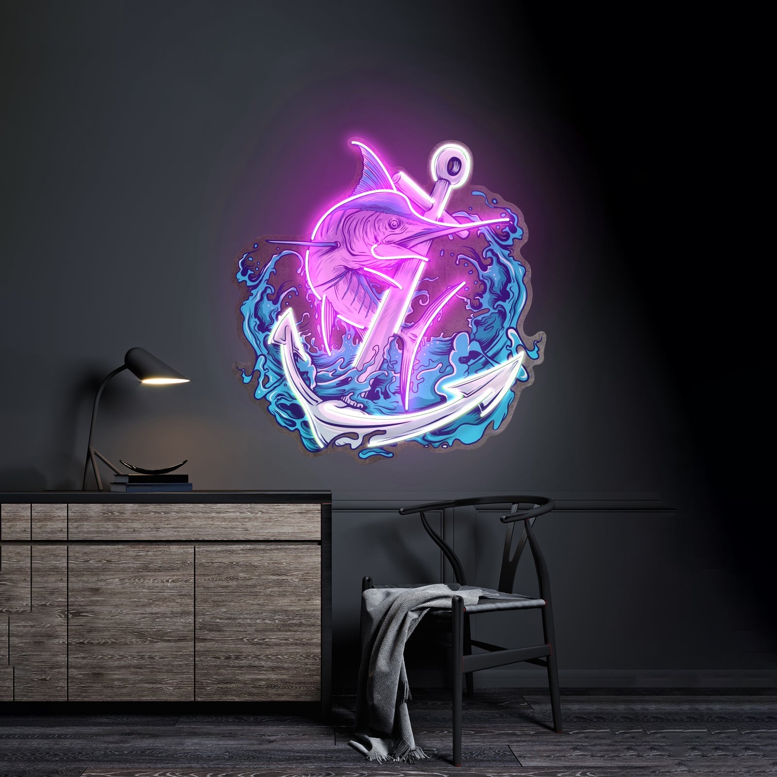 Marlin Fish With Anchor Led Neon Sign Light Custom Led Signs - Shineneon