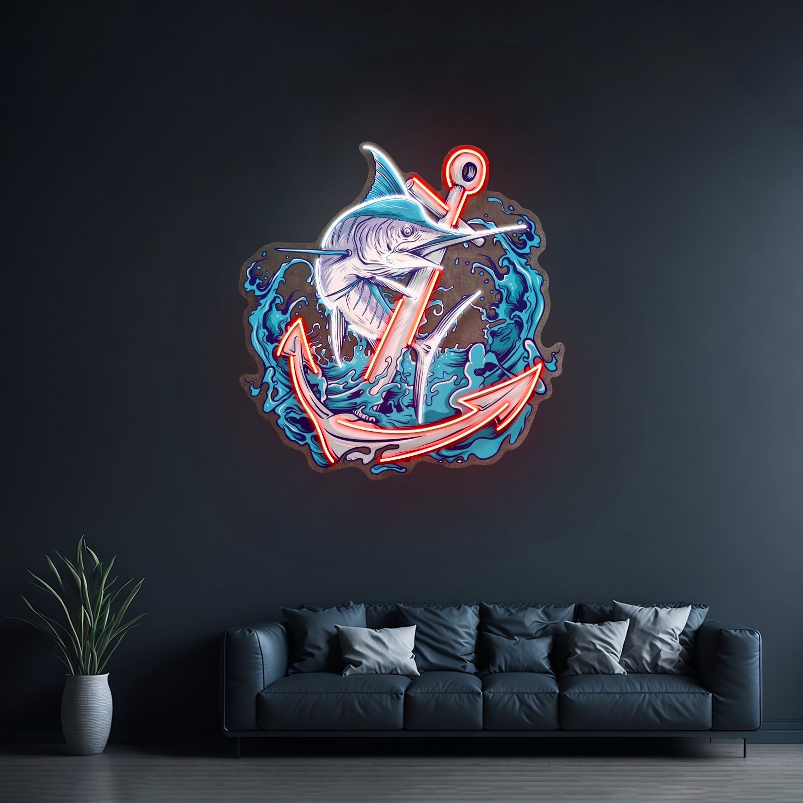 Marlin Fish With Anchor Led Neon Sign Light Custom Led Signs - Shineneon